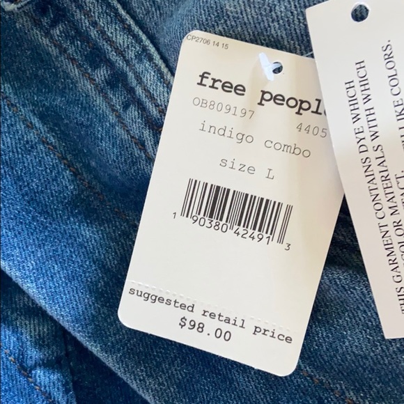 🔖New L FREE PEOPLE Rumors Denim Jacket Indigo - Picture 13 of 14